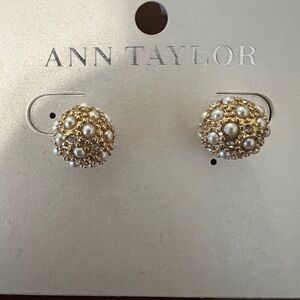 Ann Taylor Gold and White Crystal Earrings